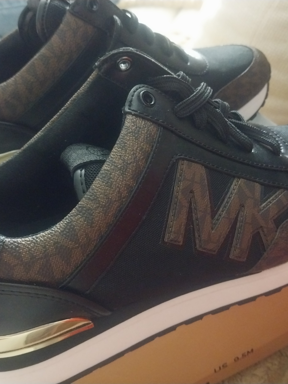 Michael Kors Women's Black/Brown MK Logo Sneakers Size 10
